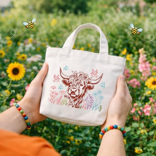 2 Sheets Highland Cow with Floral Silkscreen Stencil, Farmhouse Cow Self-Adhesive Silk Screen Printing Stencils Reusable Mesh Stencil for Painting on Wood, T-Shirt, Home Craft - color: Highland Cow