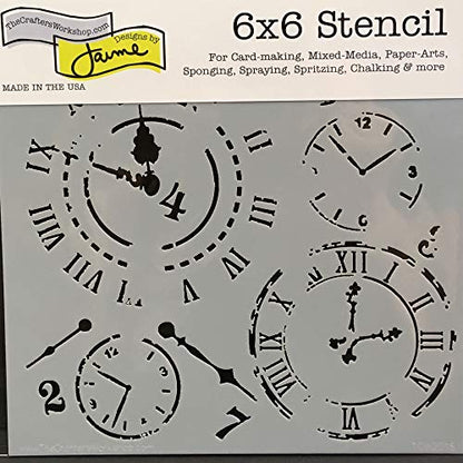 The Crafter’s Workshop - Reusable Mechanical Stencil for Painting and Crafts – Time and Gear Motif for Journaling and Canvas – 2 Pk, 6" x 6" – Gears/Time Travel 6x6 - style: Gears / Time Travel 6x6