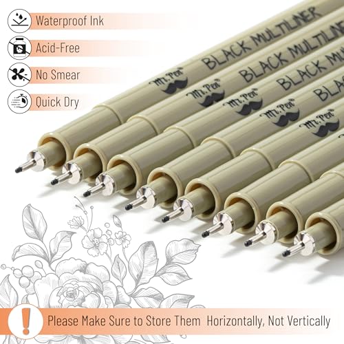 Mr. Pen- 0.45mm Micro Fine Point Pens, 8 Pack, Black Ink, Waterproof | Acid-Free, No-Smear Quick-Dry Fineliner Pens for Drawing, Sketching, Bible Journaling, Outlines & Everyday Writing - color: Black, size: 0.45mm, 8 Pack