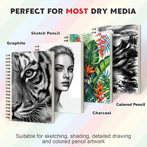 5.5" x 8.5" Small Sketch Book, 2 Pack Mini Sketchbook Drawing Pad, 68lb/100gsm Spiral Bound Sketch Book for Kids Students Beginner Artists Drawing Painting Sketching - size: 5.5x8.5