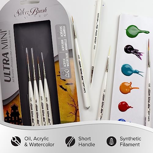 Silver Brush UMS-2445S Ultra Mini Detail Short Handle Brush Set, 4 Per Pack - color: Detail Set, size: 4 Pc