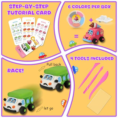 Air Dry Clay Kit for Kids - Pull Back Car Making, 3 Boxes Modeling Clay with Sculpting Tools, Base, Backing Board, Tutorial, Ultra Light & Soft, Non-Toxic & Safe, Creative DIY Arts and Crafts Toys - color: Fun Adventure Park
