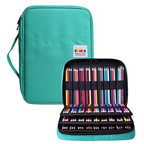 Coloring Pencil Case 220 Slots Pencils/Gel Pens Organizer Waterproof Travel Case Zipper Carrying Portable Pencil Markers Pen Holder Bag for Painter Writers - color: Green