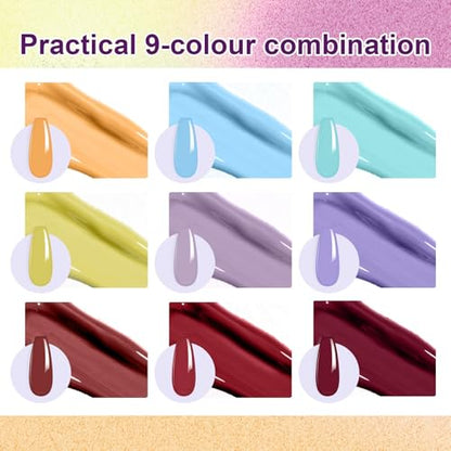Gradient Painting Gel, 9 Colors Ombre Gel Nail Polish with Summer Blue Sponging for Pigment Pat Kit Aura Nails, French Manicure Soak of UV DIY Nail Art Beachside Candy - color: Beachside Candy set