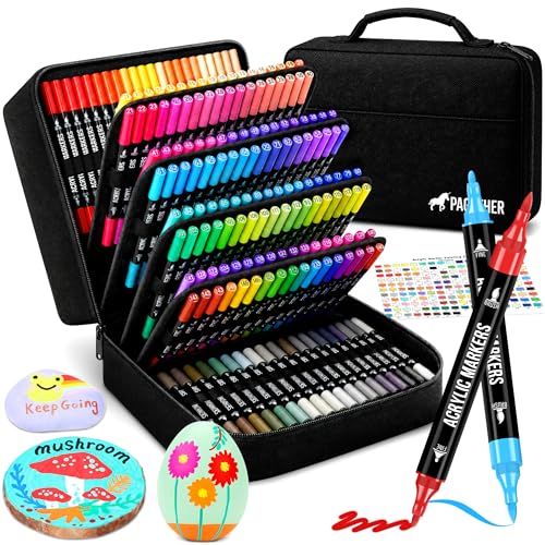 168 Colors Acrylic Paint Markers, Dual Tip Fine and Brush Tips Pens Contain 24 Metallic Color for Stone, Wood, Calligraphy, Canvas, Ceramic, Metal, Glass, Rock Painting, DIY Crafts Art Supplies Kit - color: 168 Colors