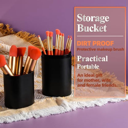 BS-MALL Makeup Brush Set 14 Pcs With Case - Foundation Brush, Concealer Brush, Blush Brush & Flawless Application – Complete Luxury Cosmetic Brush Kit For Travel & Daily Use - color: Orange