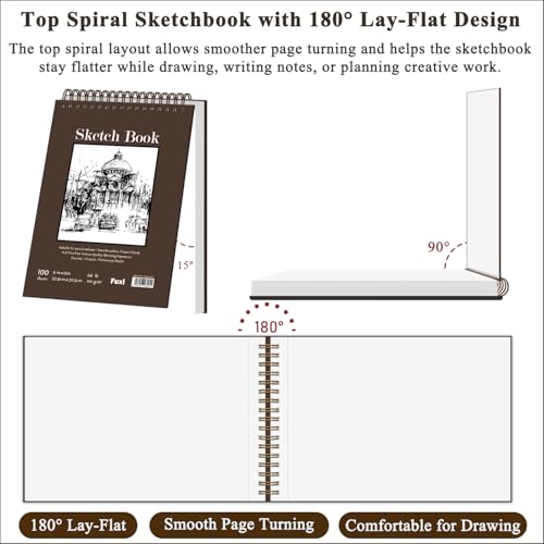 9 x 12 inches Sketch Book, Top Spiral Bound Sketch Pad, 4 Pack 100 Sheets Each (68lb/100gsm), Acid Free Art Sketchbook Artistic Drawing Painting Writing Paper for Kids Adults Beginners Artists - color: Brown, size: 9" x 12" (Pack of 4)