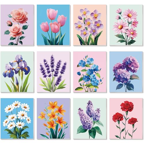 Engrowtic 12 Pcs 8 x 10'' Flower Pre Drawn Canvas to Paint Pre Printed Sketched Canvas for Adult Ladies Paint Art Party Favor Board Set for Craft(Fresh Style) - style: Fresh Style