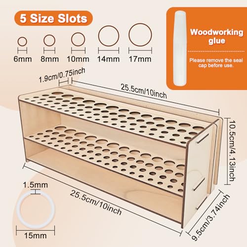 Wooden Paint Brush Holder with Glue 67 Hole and Large Tool Compartment Paint Brush Organizer Desk Paintbrush Holder Stand Wood Paintbrush Rack