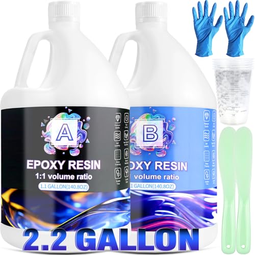 Epoxy Resin 2.2 Gallon Kit, Clear Resin Epoxy, Resin Kit - High-Gloss,No Bubbles,Not Yellowing,Self-Leveling Art Resin Casting Resin for DIY Art,Crafts,Jewelry,Table Top,Wood &Resin Molds