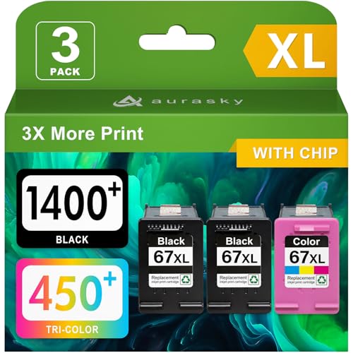3 Pack 67XL Ink Cartridges Black/Color (2BK/1C) High Yield Printer Ink for HP 67 XL Compatible Replacement for HP DeskJet 2755e 2700 4155e 2855e Envy 6055e 6455e 6000 Series - size: 67XL 3P