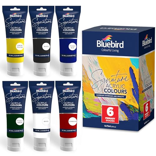BLUEBIRD Signature Acrylic Paint Set, Primary Colors, 6-Pack 2.5 Fl Oz Each, Professional Acrylic Paints For Professionals, Adults, & Artists - color: Primary