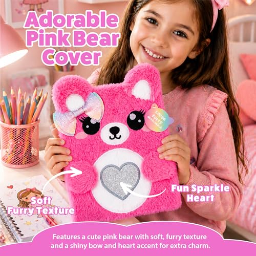 VOTUM Fuzzy Sketch Book: Personalized Artist Sketchbook: Sketching, Drawing and Creative Doodling. Notebook and Sketchbook to Draw and Journal (Bright Pink Bear) - color: Bright Pink Bear