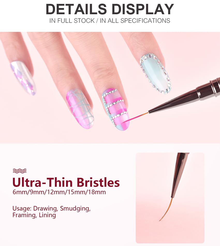 KADS 18mm Nail Liner Brush Ultra Thin Stripe Pen Fine Line Drawing Manicure | metal handle nail liner brush,ultra-fine bristles, thin line drawing for gel polish striping, floral & detail nail art design - color: 18mm (Single)