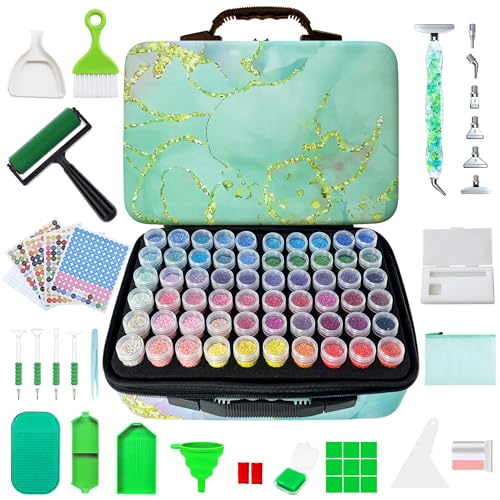 Muzagroo Art Diamond Painting Storage Containers, Diamond Art Storage Case with Accessories and Tools, Portable Shockproof 120 Slots Organizer Case for Diamond Painting Kits L (Green-Deluxe Set) - color: Green-Deluxe Set, size: 120 Jars