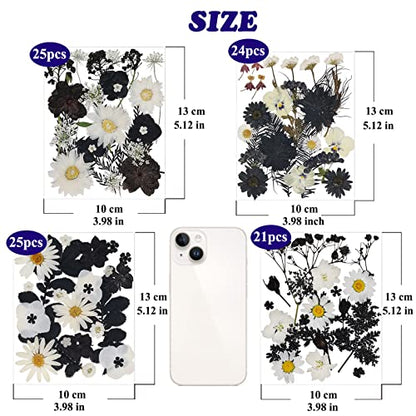 94 Pcs Black Pressed Dried Flowers for Resin Molds, Real Natural Flowers Leave for DIY Crafts, Jewelry, Candle, Soap Making Gifts - color: Black