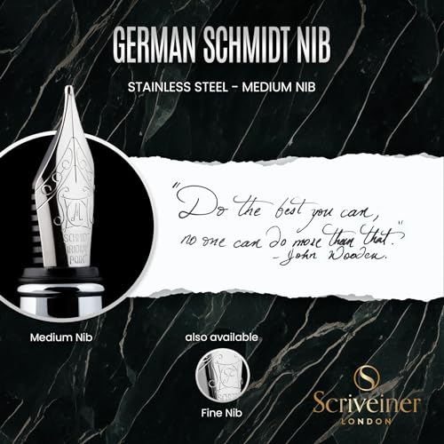 Scriveiner Black Green Fountain Pen - Stunning Luxury Pen with Chrome Finish, Schmidt Nib (Medium), Best Pen Gift Set for Men & Women, Professional, Executive, Office, Nice Pens - color: 13. Very Dark Black Green with Chrome, style: Medium Nib