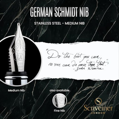 Scriveiner Black Green Fountain Pen - Stunning Luxury Pen with Chrome Finish, Schmidt Nib (Medium), Best Pen Gift Set for Men & Women, Professional, Executive, Office, Nice Pens - color: 13. Very Dark Black Green with Chrome, style: Medium Nib
