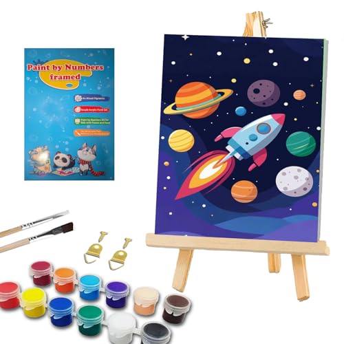 WEMEON Rocket Paint by Numbers Kit for Kids with Frame and Easel, Easy Paint by Numbers Kits for Kids Ages 8-12, Small Painting by Number for Birthday Gift, Painting Party(10X12inch) - color: DAYH-0069-US(8X12inch)