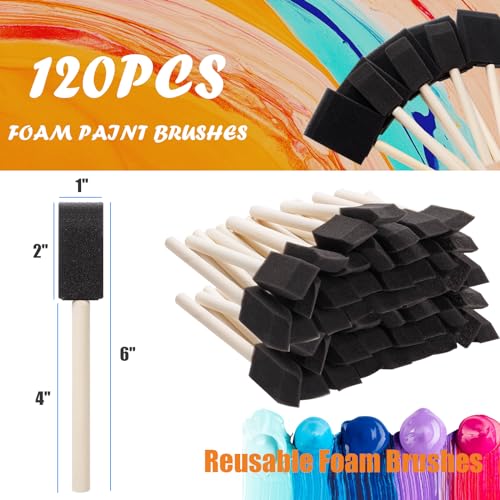 120 Pcs Foam Paint Brushes, 1 Inch Foam Brush with Wood Handle, Bulk Sponge Brushes for Painting, Foam Art Paintbrushes Set for Staining, Varnishing, Finishing, Touchup and DIY Craft Projects - size: 1 Inch-120Pcs