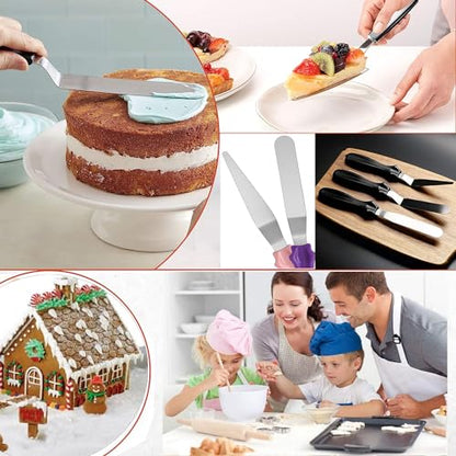 Cake Cream Spatulas, 3 Pieces of Cake Angled Spatula with Stainless Steel, Professional Cake Decorating, Pastry & Baking, Icing Frosting Cream Chocolate Cake Spatula (3 Pcs Black) - color: 3 Pcs Black
