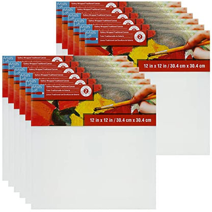 Artist's Loft 12" x 12" Level 2 Gallery Wrapped Traditional Canvas - Archival, Acid Free Cotton Canvas for Paint, Acrylic, & Oils - Bulk 12 Pack - size: 12 x 12