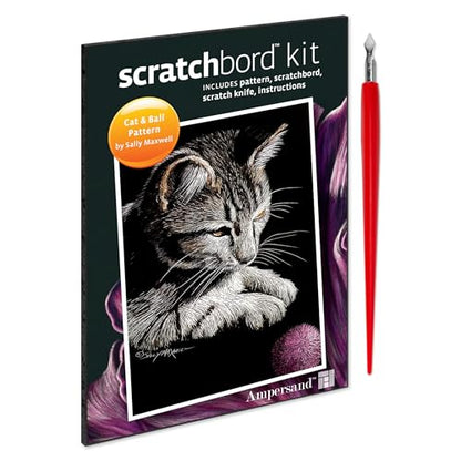 Ampersand Art Supply Scratchbord | Cat with Ball | 5’’ x 7’’ | Professional Scratchboard Art Panel | for Scratchboard Drawing, Illustration & Mixed Media - style: Cat with Ball