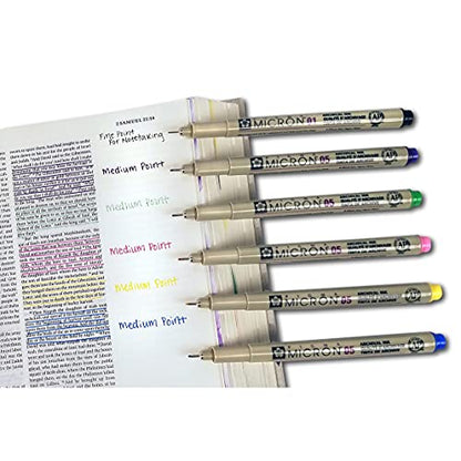 G.T. Luscombe Company, Inc. Pigma Micron 01 Fine & 05 Medium Point Bible Study Pen Kit | No Smearing or Fading | Bible Safe | Artist Pens | No Bleed Pigmented Ink (Set of 6) | New Packaging | - style: Set of 6