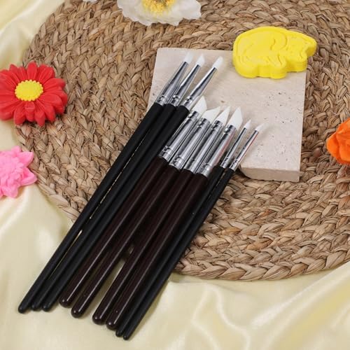 15 Pcs Silicone Sculpting Tools, Flexible Clay Carving Tools Pottery Tool 5 Shapes Head Silicone Paint Brushes Rubber Tip for Handicraft Pottery Artwork Shaping Carving DIY Nail