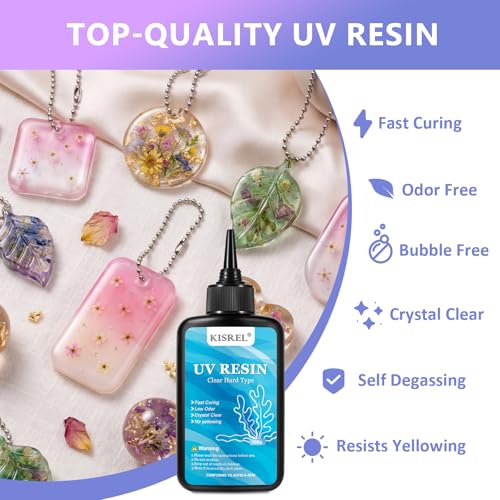 KISREL UV Resin Jewelry Making Kit, 200g Crystal Clear UV Resin Kit with Light - 22 LED UV Beads, Large UV Lamp Resina Starter Kit for Keychain, Earring, DIY Crafts - size: UV200g+22Lamp Beads