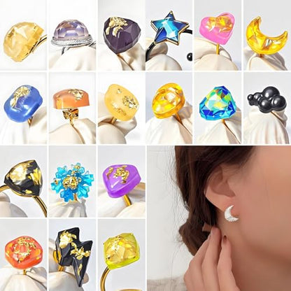 Epoxy Resin Molds Jewelry, Small UV Resin Molds Silicone Kit with Earring Backs & Ring Settings Accessories, DIY Mini Silicone Moulds for Earrings, Pendants, Rings, Necklace & Keychains Art Crafting - color: 29Pcs Small Jewelry Molds Set