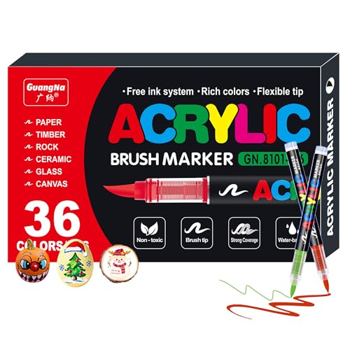 36 Colors Acrylic Paint Markers - Brush Tip Vibrant Acrylic Paint Pens Set for Adult Artists, Brush Markers Set with Storage Case Perfect for Glass Fabric Wood DIY Crafts Art Supplies - color: 36 Colors