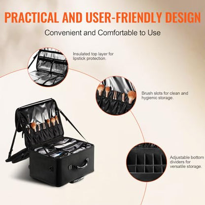 VEVOR Makeup Train Case Professional Makeup Storage Organizer Box Make Up Carrier for Women and Girls - style: Rolling Makeup Bag