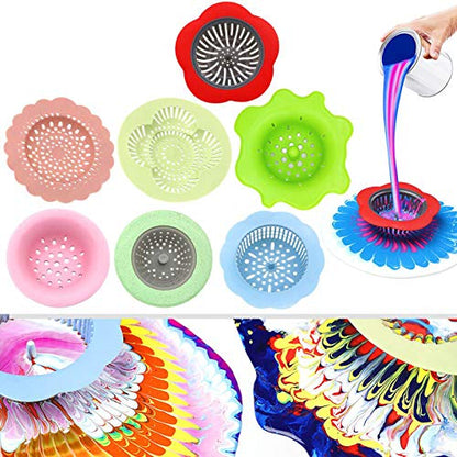 Acrylic Pouring Strainers, Flow Painting Tools Christmas DIY Kits Drawing Sets Flower Strainers Plastic Silicone Drain Basket Unique Pattern Train Art Supplies-5 P