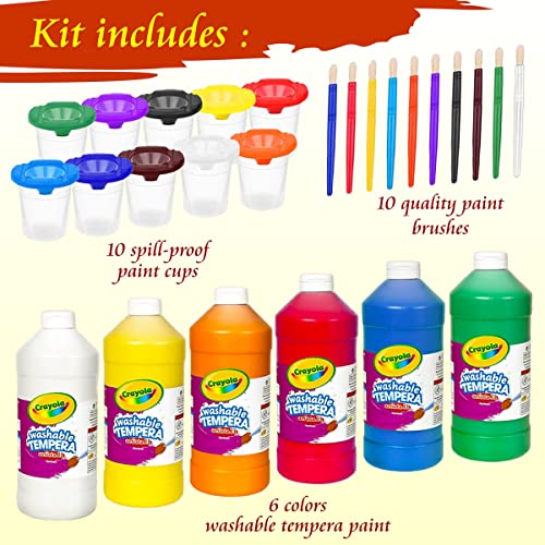 Kids Painting Set, Washable Paint for Kids with Painting Cups, Tempera Paint Set with Toddler Paintbrushes, Classroom Paints 16 oz Ea. Toddler Bulk Paints Supplies, Gifting Bundle - color: Paint with Paint Cups