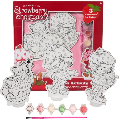 Innovative Designs Strawberry Shortcake Canvas Paint Set for Kids with 3 Canvases, Acrylic Paint, Paintbrush & Stands - color: Strawberry Shortcake