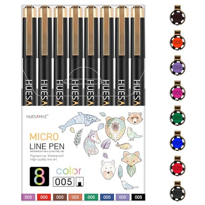 005 Micro Pen,8 Colors Waterproof Ink,FineLiner Pens for Art Illustration,Sketching, Anime, Bullet journal,and Technical Drawing - color: 05（8black）