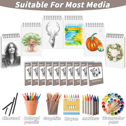 10 Pack 600 Sheets Heavyweight Sketchbook 5.5" x 8.5" 200GSM Very Thick Mixed Media Art Drawing Paper Bulk Top Spiral Bound Sketch Pad Marker Paper Hardcover Acid Free for Artist Beginner Art Supplies - size: 5.5 x 8.5"-600 Sheet-6 Pcs