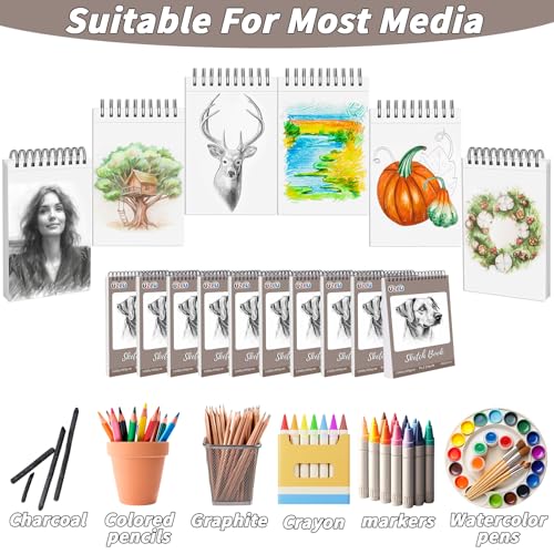 10 Pack 400 Sheets Heavyweight Sketchbook 9 x 12 in 200GSM Very Thick Mixed Media Art Drawing Paper Bulk Top Spiral Bound Sketch Pad Marker Paper Hardcover Acid Free for Artist Beginner Art Supplies - size: 9 x 12"-400 Sheet-10 Pcs