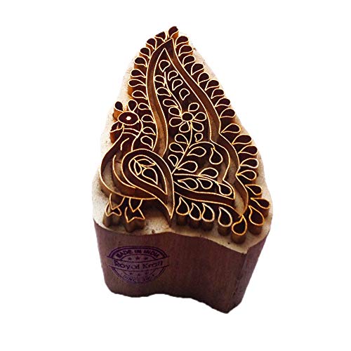 Fancy Wood Stamp Brass Peacock Designs Clay Printing Block - size: BSCtag008
