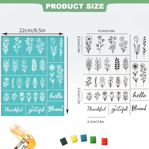 2 Sheets Silk Screen Stencil, Single Plant Flower with Common Text Reusable Mesh Stencil Self-Adhesive Silk Screen Printing for Wall Border Wood Fabric Home Craft Decor - style: Single Plant Flower