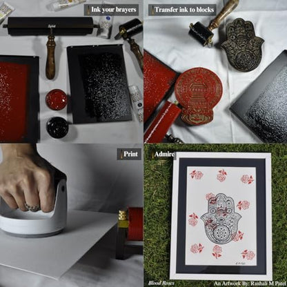 Leoball® Water-Soluble Block Printing Ink Starter Set: 4-Color Included (Black, Red, Blue, Yellow) - 1.25 Ounce Tube Each