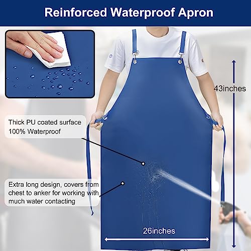 SHEOMERN Heavy Duty Vinyl Industrial Anti-Tear Apron, 43" x 26" Waterproof, Chemical Resistant, Blue, Unisex-Adults - color: Blue