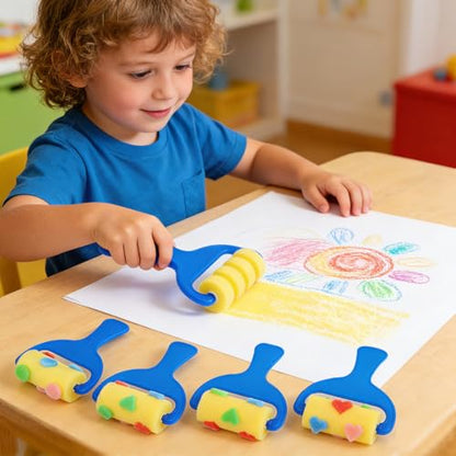 STOBOK Kids Paint Rollers Set, 8Pcs Sponge Painting Brushes with Large and Pattern Rollers for Finger Painting, Art Craft, Classroom Projects and Home DIY Crafts