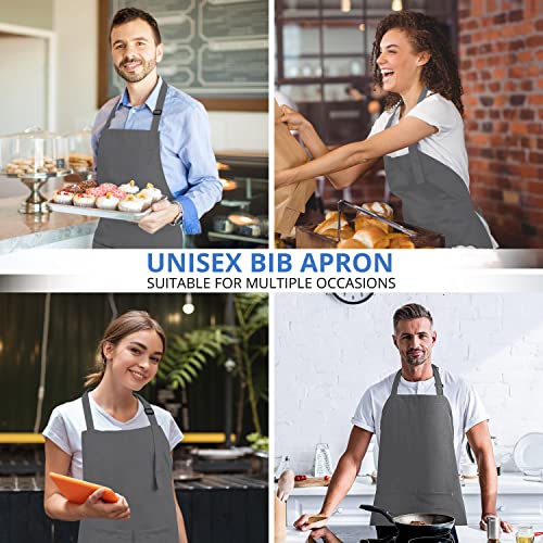 Utopia Kitchen 2 Pack Bib Apron, Adjustable with 2 Pockets, Water and Oil Resistant, Cooking Kitchen Chef Apron for Women Men - color: Grey