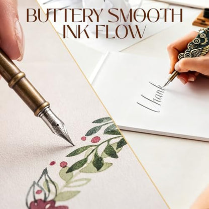 Joyeee Grey Feather Quill Pen Set, with Dip Pen Ink, Pen Nib Base, Replacement Stainless Steel Nibs, Sealing Wax Stamp Kit for Calligraphy Practice, Drawing & Signatures, Best Gifts for Women Men - color: Grey Feather Pen Set