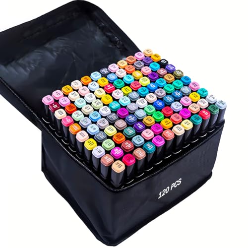 Alcohol Markers 120 Colors with Base Drawing Pen Dual Tip Art Markers for Sketch Anime Illustrations
