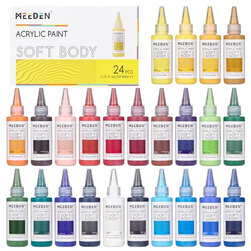 MEEDEN Soft Body Acrylic Paints Set: Matte Finish 24 Colors x 60ml/2oz Fluid Acrylic Paints for Art Painting on Canvas Wood & Glass for Students Adults Artists - color: 24 Colors Set