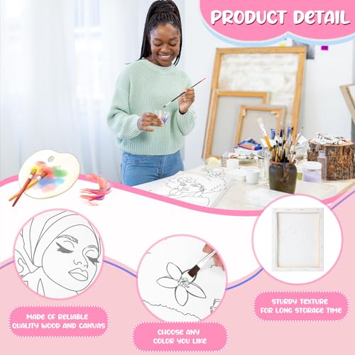 Sherr 75 Pcs 15 Set Pre Drawn Canvas Kit for Painting Craft Sip and Paint Kit for Adults Elegant Black Women Pre Printed Canvas Painting Favor for DIY Black History Month Gifts Adult's Date Party - style: Elegant Lady