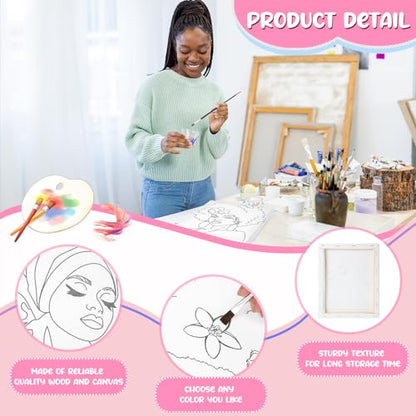 Sherr 75 Pcs 15 Set Pre Drawn Canvas Kit for Painting Craft Sip and Paint Kit for Adults Elegant Black Women Pre Printed Canvas Painting Favor for DIY Black History Month Gifts Adult's Date Party - style: Elegant Lady